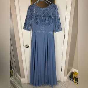 JJs House Blue Lace Long Sleeve Dress